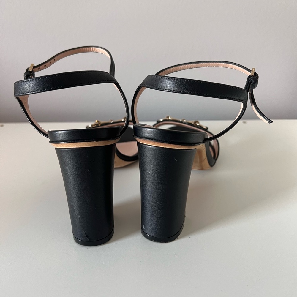 Gucci Miro Black Leather Horsebit Strap Block Heel Sandals - Picture 6 of 13